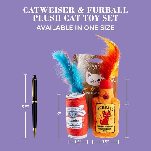 Haute Diggity Kitty Catweiser + Furball Set, Soft Plush Cat Toys