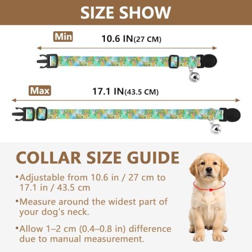 Flowers Green Vines Blue Pet Collar 2 Pack Pet Collars for Cats Adjustable 10.6 to 17.1 Inches