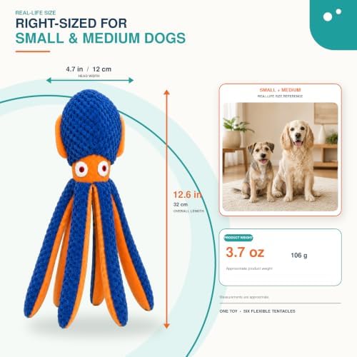 Octopus Dog Toy, Squeaky Crinkle Plush Toy for Small & Medium Dogs