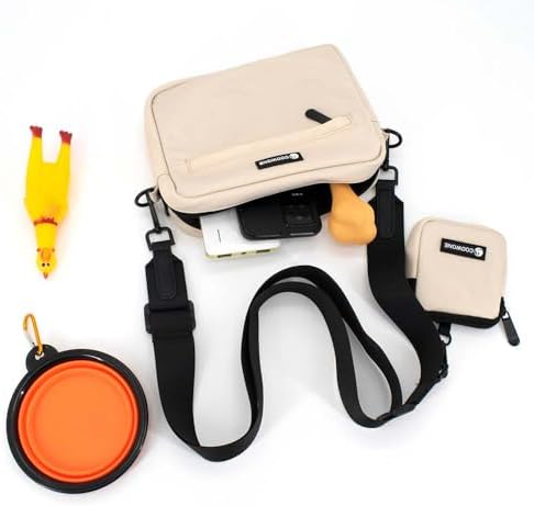 Dog Treat Pouch with Removable Small Pet Training Treat Pouches, Built-in Poop Bag Dispenser, Adjustable Shoulder Strap Cross Body Dog Walking Bag (Beige)