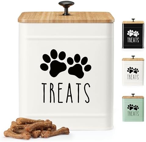 PERFNIQUE Dog Treat Container, Airtight Dog Treat Jar, Dog Cookie Jar for kitchen Counter, Pet Treat Container, Dog Food Storage, Treat Jars for Pets, Cat Treat Container, 7.8''x6.2 (White)