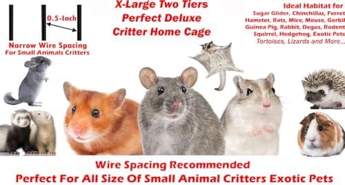 X-Large 31"x18.5"x53.5"H 4-Tiers Deluxe Two Full Story Double Unit Double Large Front Doors Tight 1/2-inch Wire Spacing for Feisty Ferret Hammock Chinchilla Cat Sugar Glider Critter Home On Wheels
