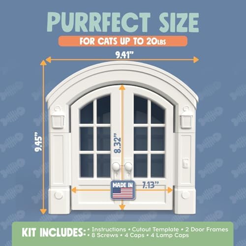 Purrfect Portal French® Cat Door - Stylish No-Flap Cat Door Interior Door for Average-Sized Cats Up to 20 lbs, Easy DIY Setup, Secured Installation in Minutes, No Training Needed, 7.13 x 8.32”