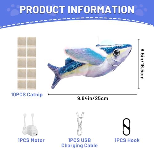 Esoes Flappy Fish Cat Toy – Interactive Flapping & Chirping Fish Toy for Cats (No Flying), Interactive Cat Exercise Toys for All Breeds Cat Kicker Catnip Toys