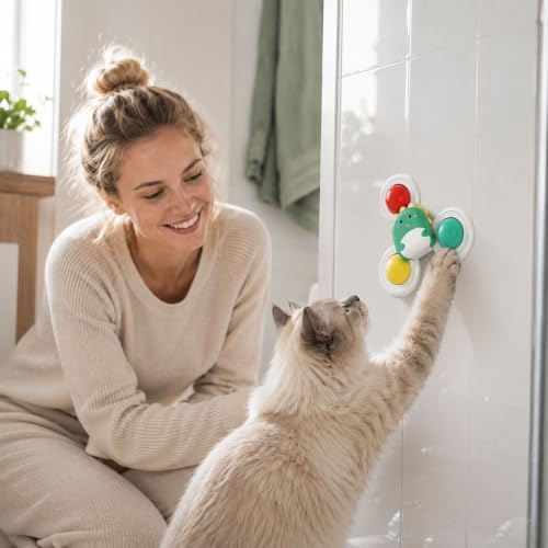 Suction Cup Cat Toy, Interactive Suction Cup Window Spinner Toys, Wall Mount Spinning Cat Toy for Indoor Cats, Durable Interactive Pet Toy, Dinosaur