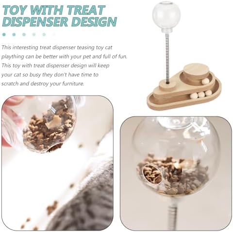 FRCOLOR Cat Treat Dispenser Interactive Cat Feeder Toy with Track Ball for Indoor Cats Kitten Wooden Cat Toy with Automatic Slow Feeder Ball