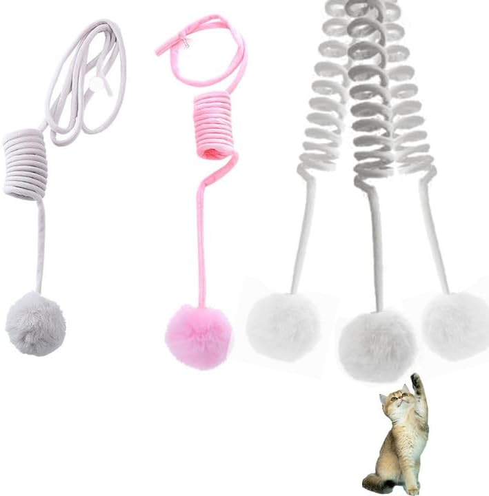 2pcs Hanging Plush Cat Toy Ball,Self-Play Hanging Stretchable Cat Spring with Bell,Hanging Cat Toy,Interactive Cat Toys for Indoor Cats Play Chase Exercise (Pink & Grey)
