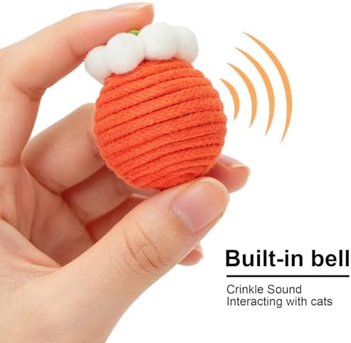 Cat Balls Toys for Indoor Cats, 6 Pcs Interactive Rope Chew Toy Balls with Crinkle Sound, 2-Inch Colorful Rope Ball for Kittens & Adult Cats, Chasing Play and Dental Health