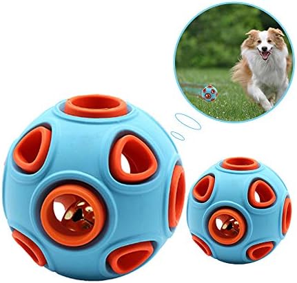 WishLotus Interactive Dog Toy With Ring Bell Squeak - Rubber Bouncy Ball for Pet Exercise, IQ Training, Search & Catch - Bite Resistant Chewing Puzzle Toy (L, Orange&Blue)