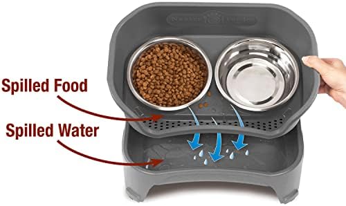 Neater Feeder - Express Model w/ Slow Feed Bowl - Mess-Proof Dog Bowls (M/L, Grey) Made in USA – Elevated, No Spill, Non-Tip, Non-Slip, Raised Stainless Steel Food/Water Pet Bowls Aid Digestion