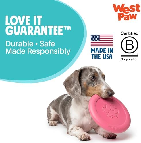WEST PAW Zogoflex Zisc Dog Flying Disc, High Flying Aerodynamic Disc for Dogs Puppy – Lightweight, Floatable Disc for Fetch, Tug of War, Catch, Play – Doubles as Food/Water Bowl, Small 6.5", Geranium