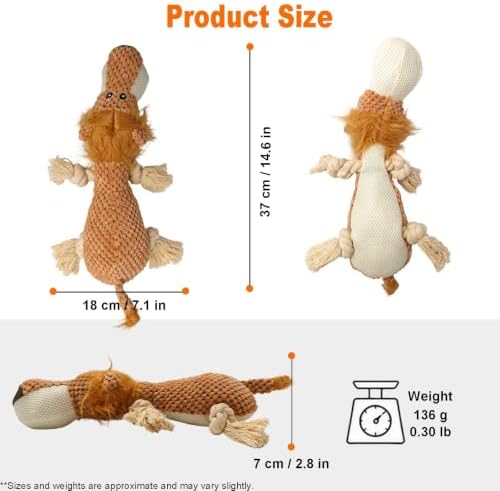 Orange Sea Lion Chew Plush Dog Toy, 14.6 in, Squeaker and Rope