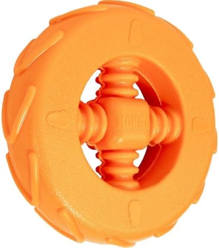 KONG Squeakz Dog Toy – Durable Rubber Fetch & Chew Toy with Squeakers, Interactive Enrichment Toy for Active Dogs (Wheel, Large)