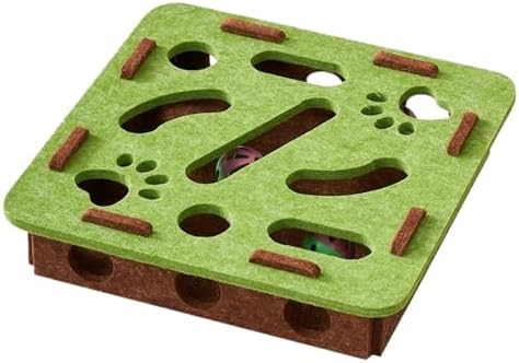 Interactive Cat Puzzle Feeder Toy – Felt Maze Box with 3 Jingle Balls – Mental Stimulation, Slow Feeding & Fun Exercise for Indoor Cats & Kittens (1,Square-Green)