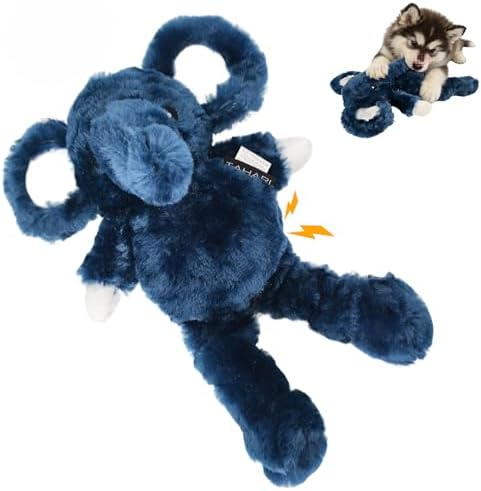 12.01 Inch Blue Elephant Squeaky Dog Toy, Plush Chew Toy with Bungee Legs for Puppy Teething, Indoor Outdoor Interactive Toy for All Dog Sizes