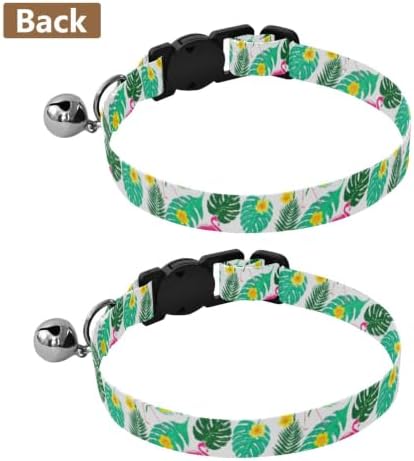 2 Pack Cat Collars Pink Flamingos Bell Collar for Small Dogs, Adjustable Length 10.6" to 17.1"