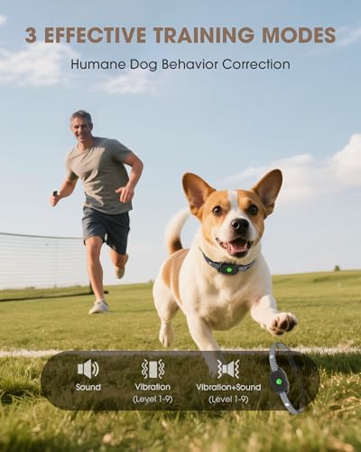 No Shock No Prongs Dog Training Collar, 100% Safe & Humane for Small Medium Dogs, Sound & 2X Strong Vibration(1-9) & Combo Mode (1-9), 2600Ft Remote Range E-Collar with Smart Power Mode（Black）