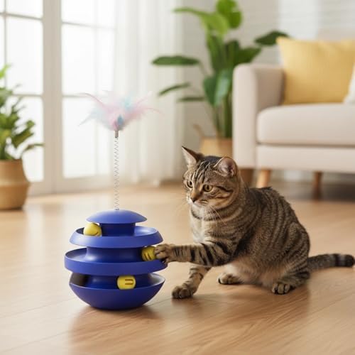 Cat Toys for Indoor Cats, Interactive Cat Ball Track with Feather