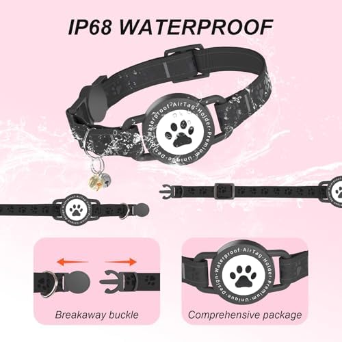 GPS Cat Tracker Collar (iOS & Android), No Month Fee Pet GPS Tracker Black