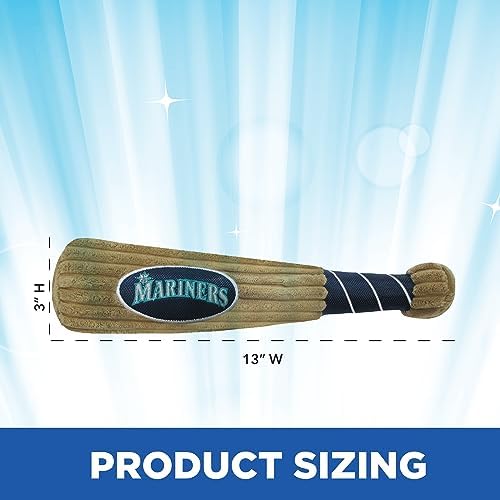 MLB Seattle Mariners Baseball Bat Toy for DOGS & CATS. Soft Corduroy Plush Dog Toy with Inner SQUEAKER, MLB Chew Toys for Dogs or Cats. Durable Fun Interactive Dog Toy with Team Names and Logo