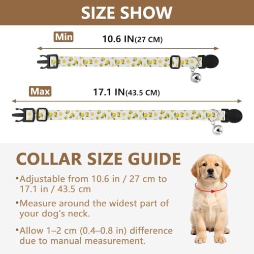 Yellow Lemons Green Leaf White Cats Collar 2 Pack Soft Polyester Pet Collar Adjustable 10.6 to 17.1 Inches