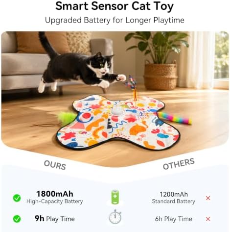 Interactive Cat Toys for Indoor Cats, 3 in 1 Hide and Seek Cat Toy with Moving Feather and Fluttering Butterfly, Rechargeable Touch Activated Automatic Kitten Toy, Squeaky Sound, 3 Modes