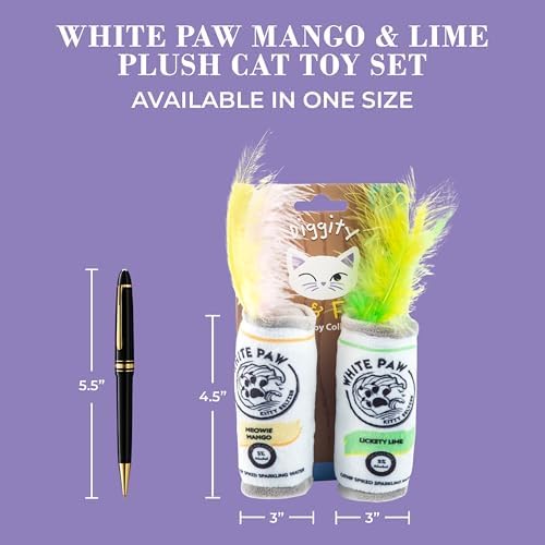 Haute Diggity Kitty White Paw Mango + Lime Cans Set, Soft Plush Cat Toys