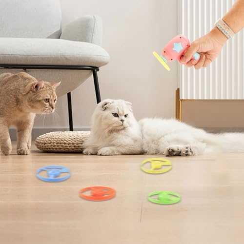 Andiker 16 PCS Cat Fetch Toy Refills, Colorful Interactive Kitten Toy with Plastic Flying Propellers for Cat Enrichment, Flying Saucer Toy for Cats for Training and Chasing (16 pcs)