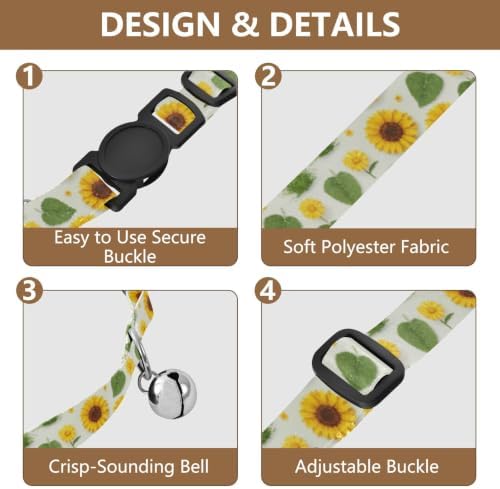 Sunflowers Pet Collars for Cats, 2 Pack Collar with Bell for Dog Puppy