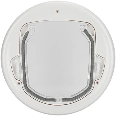 YOUTHINK Two Way in Out Pet Flap Door with Noise Reducing Fluff Design and Magnet Self Closing for Pets, White Plastic Round Door 11.4x11.4 inch