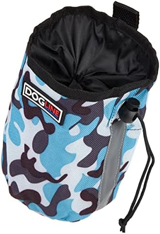 Dogline Dog Treat Pouch: Puppy Training Bag, Pet Kibbles and Snacks Holder, Litter Waste Bags Dispenser with Adjustable Drawstring Closure, Large Capacity with Mesh Pocket, Strong Nylon Material