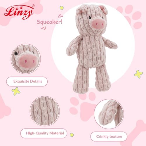 Linzy Plush Pig Dog Toy, Soft Squeaky Chew Toy for Small Medium Large Dogs, Pink, Interactive Pet Toy, 12 Inch