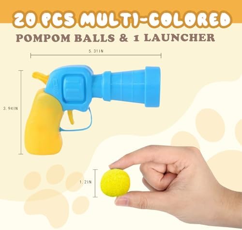 Cat Toy Balls with Launcher Set , Interactive Cat Toys with 1 Launcher & 20 Colorful Soft Pom Balls, Fun Pet Play Toy for Tracking Indoor Cats (Reinforced Edition)
