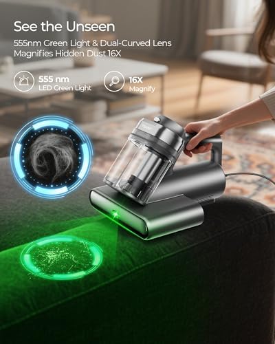 Teant Bed Mattress Vacuum, 18 kPa & Green Light Dust Detection, MV-Grey