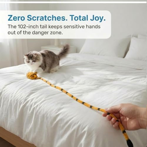 Glaciart One Felt Mouse Cat Toy – Soft Fuzzy Enrichment 100% Natural Wool - Interactive Catnip Play Cat Toy Set - Safe for Pets, Non-AZO Colored Dyes - 100” Long