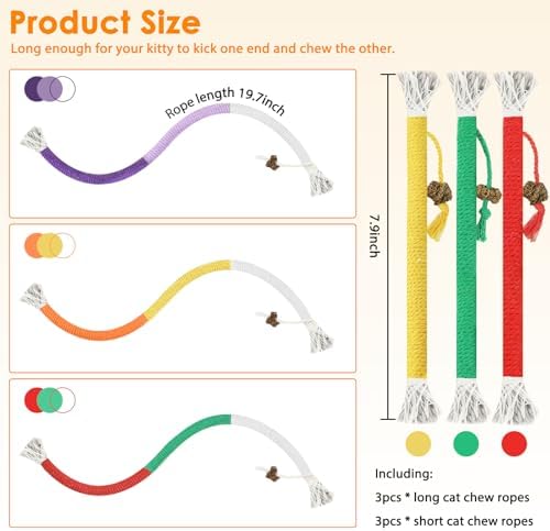 Tocirelo Cat Chew Rope Toy, Cotton Cat Chew Toy for Teeth Cleaning 6Pack