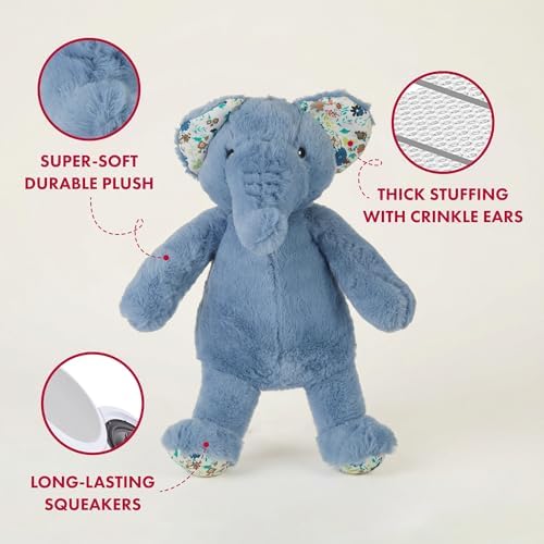 Petlou Dog Plush Toys,Crinkle Toy, Interactive Stuffed Squeaky Toys Chew for Medium Small Large Dogs,Cute (15" Promo Elephant-Blue)