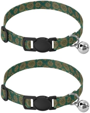 Mandala Swirling Teal Green Soft Cat Collar, 2 Pack Cat Bell Collar