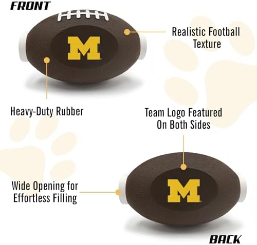 Pets First NCAA Michigan Wolverines Football Treat Dispensing Toy for Dogs and Cats, Rubber Ball Pet Toy, Interactive Fun Doggie Treat Toy, Natural Rubber Feeding Toy (MI-3622)
