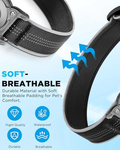 ONEONTA Airtag Dog Collar | Waterproof Airtag Dog Collar Holder with Removable Metal Loop - Airtag Collar Heavy Duty, Reflective, Ultra-Durable, Comfortable Padded, for Small Medium Large Dog, Black S