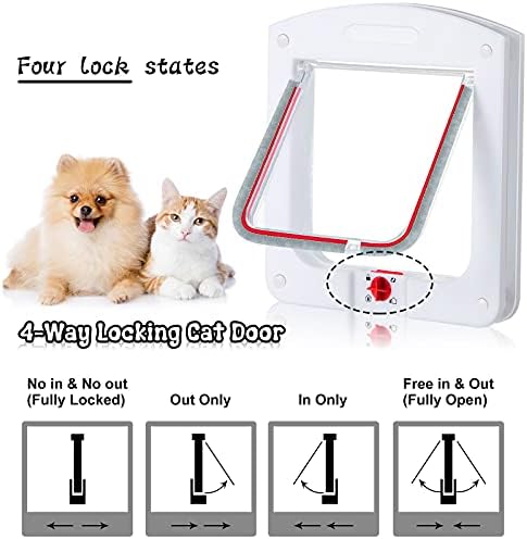 Saintrygo Cat Door Interior Door/Exterior Door 4 Way Rotary Locking Flap Cat Doors for Outdoor Indoor Weatherproof Pet Doors for Cats & Dogs Circumference < 23", Outer Size 9.61" x 7.99"