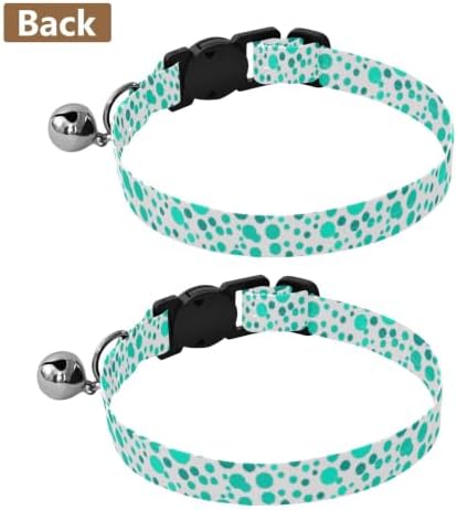 2 Pack Pet Collar Dots Teal Turquoise White Dog Collar with Bell, Adjustable 10.6 to 17.1 Inches