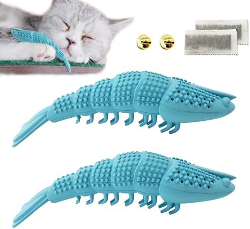 2 Pack Cat Toothbrush Catnip Toy, Crayfish-Shaped Safe Chewing Toy