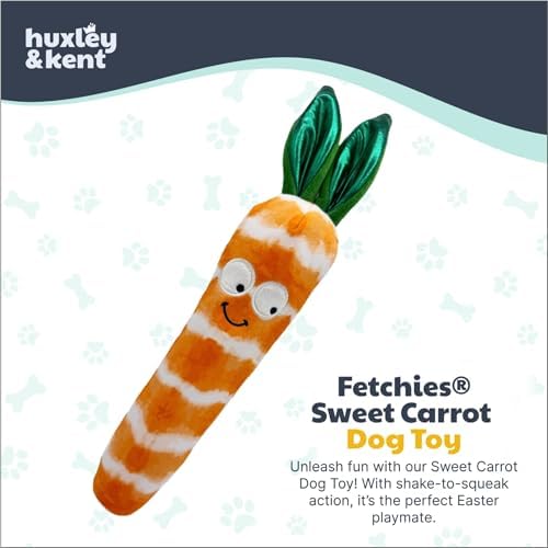 Huxley & Kent Funny Dog Toy w/Squeaker – Power Plush Squeaky Dog Toys for Small, Medium & Large Dogs – Soft Stuffed Animal for Indoor Play & Fetch - Fetchies® Sweet Carrot, Small