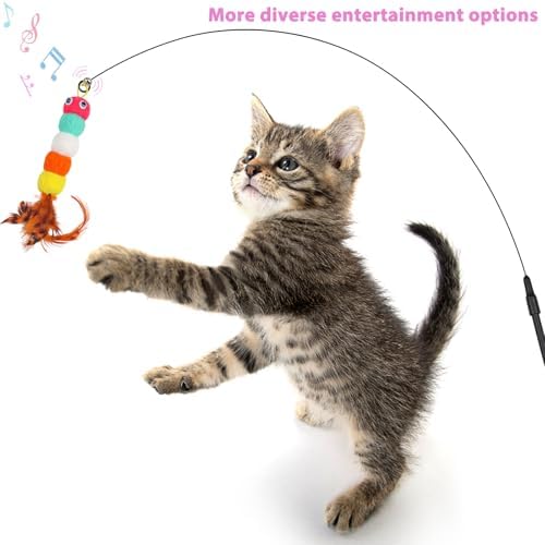 QUOZUO Cat Feather Wand Replacement - 12 PCS Toy Refills and Attachments for Cat Toys