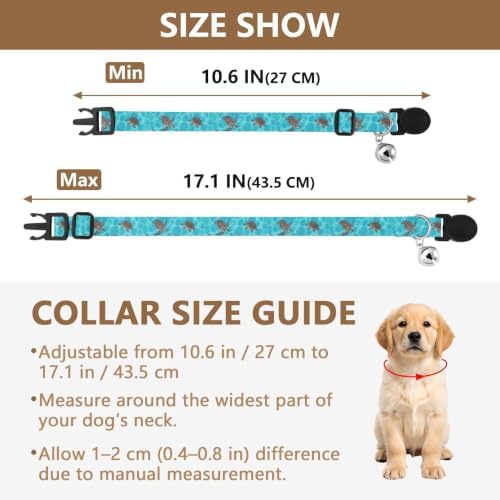 Sea Turtles Blue Aqua Collar with Bell for Dog Puppy 2 Pack Kitten Collars Adjustable 10.6 to 17.1 Inches