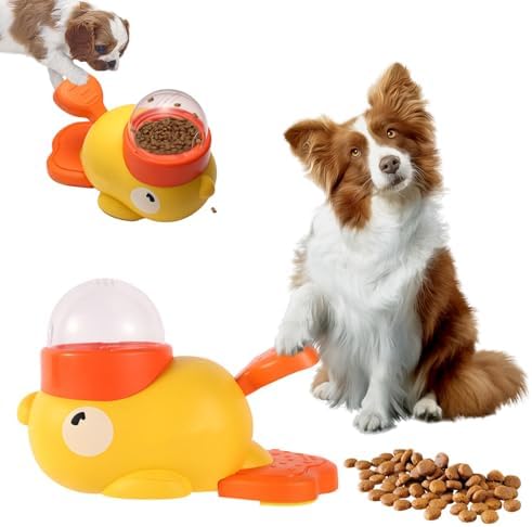 2-in-1 Interactive Dog Puzzle Toy & Slow Feeder – Fun Treat Dispenser for Small & Medium Dogs, Anti-Gulping Duck-Shaped Design, Reduces Bloating & Boredom, No Battery Required (Yellow)