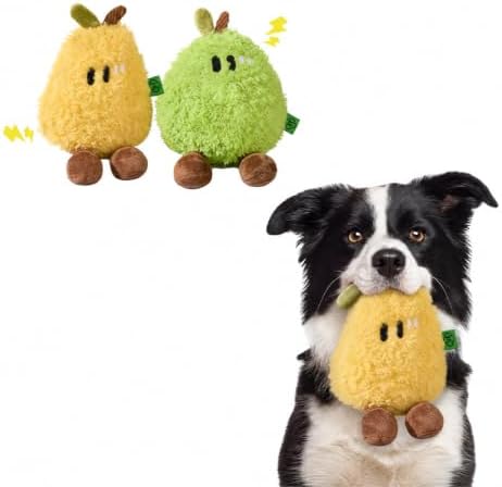 2PCS Fruit Juice Squeaky Dog Toys for Aggressive Chewers, Durable Squeak for Puppy Teething, Interactive Plush Chew Toys for Boredom and Anxiety Relief(Mango+Green Pomelo)