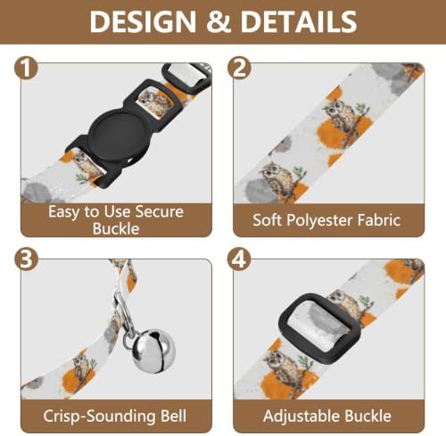 Owl Branch Bell Collar for Small Dogs 2 Pack Kitten Collars Adjustable Length 10.6" to 17.1"
