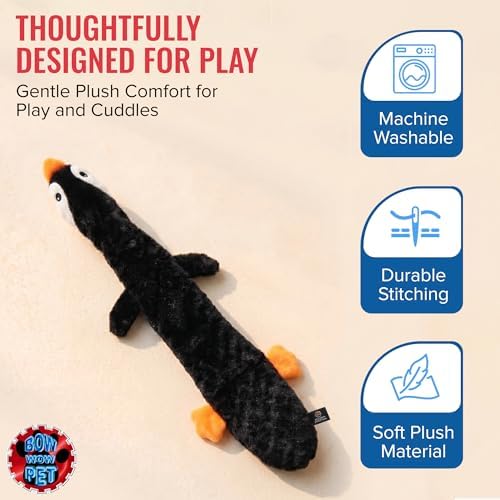 Bow Wow 24” Squeaky Penguin Plush Toy for Dogs & Cats | Soft Interactive Toy for Tug, Fetch & Chew | Ideal for Puppies, Kittens & Small-Medium Pets | Indoor Play & Teething Toy